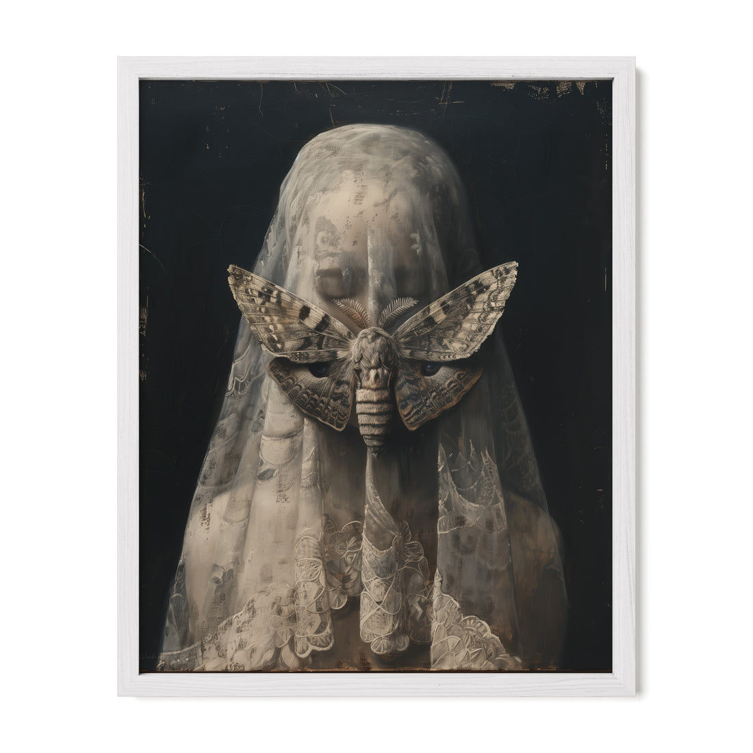 white framed gothic moth symbolism wall art print