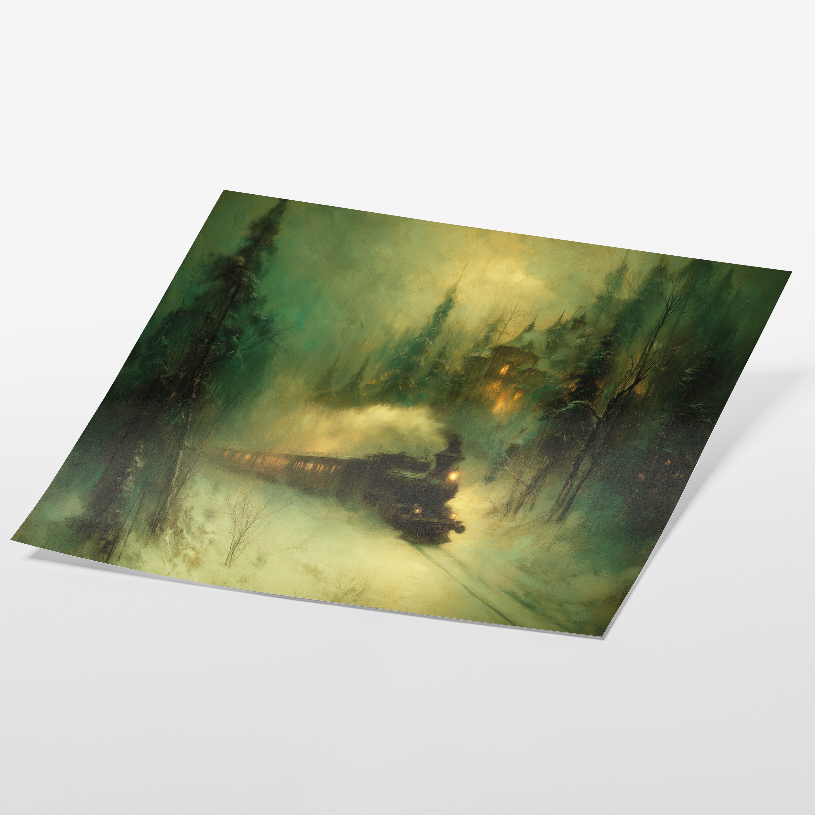 angled view of winter train forest fine art print
