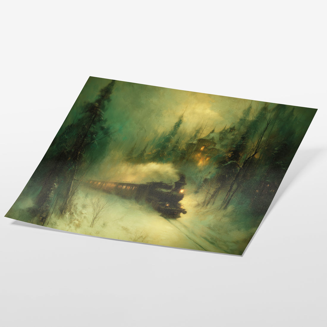angled view of winter train forest fine art print