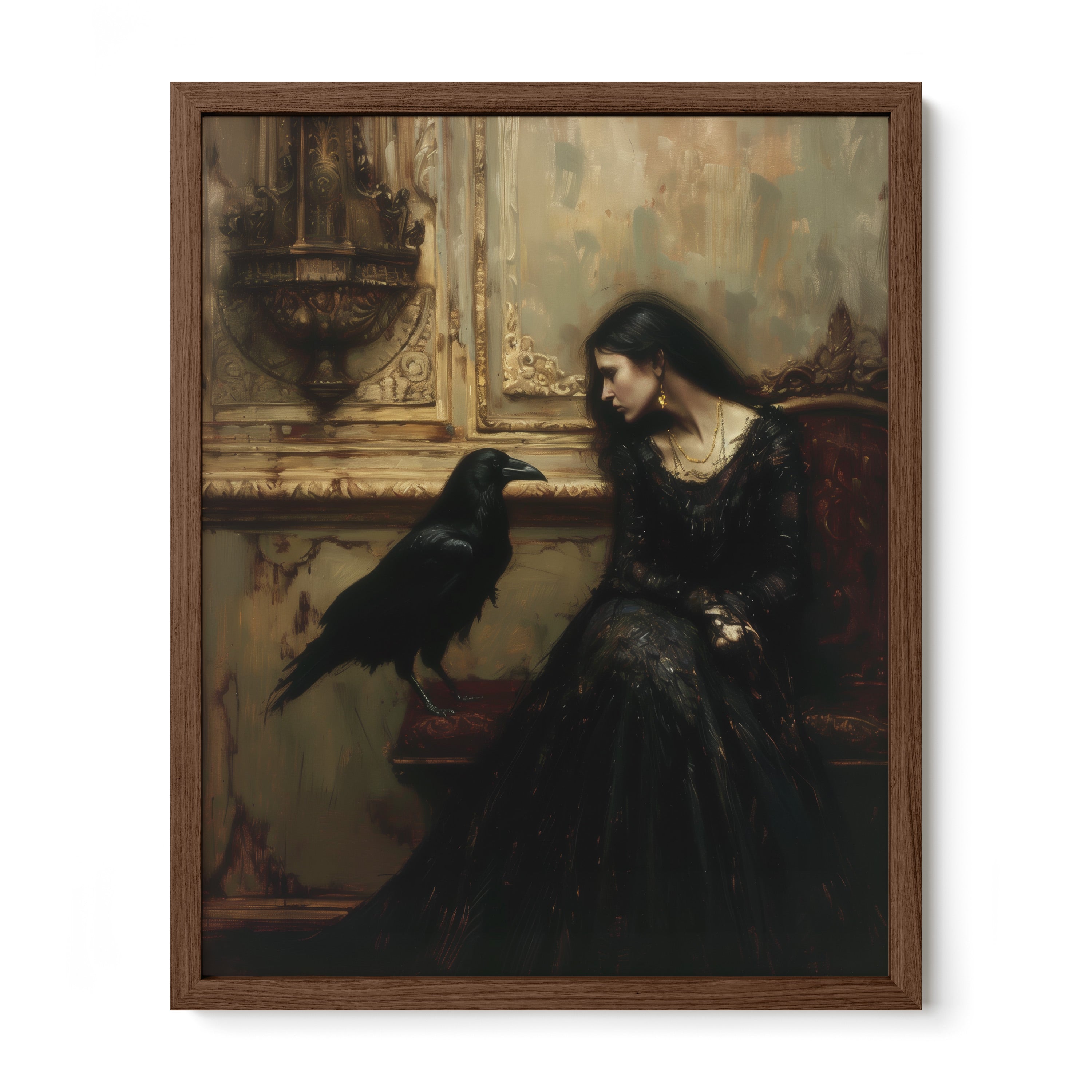 walnut framed gothic mourning portrait wall art print