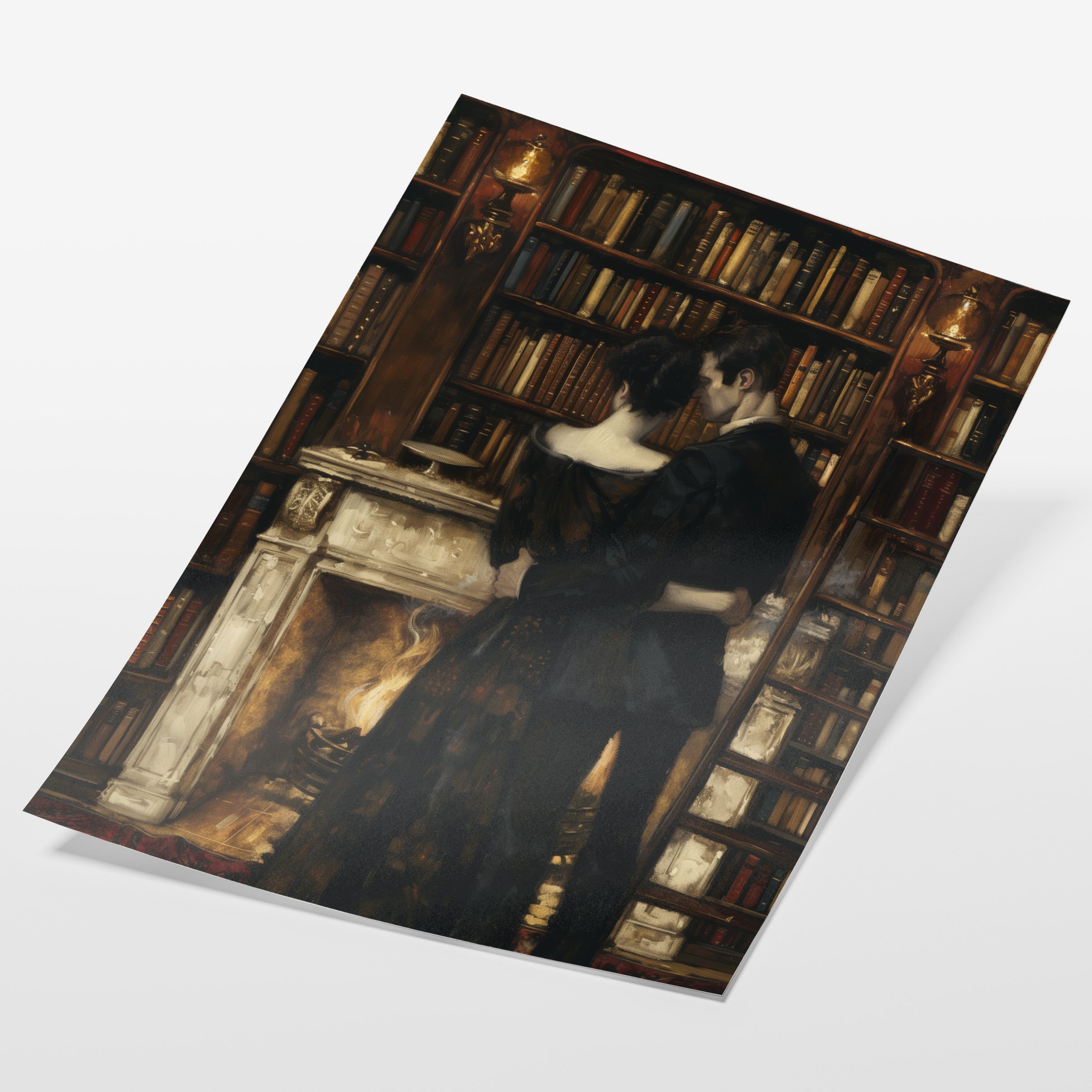 angled view of dark academia romantic fine art print