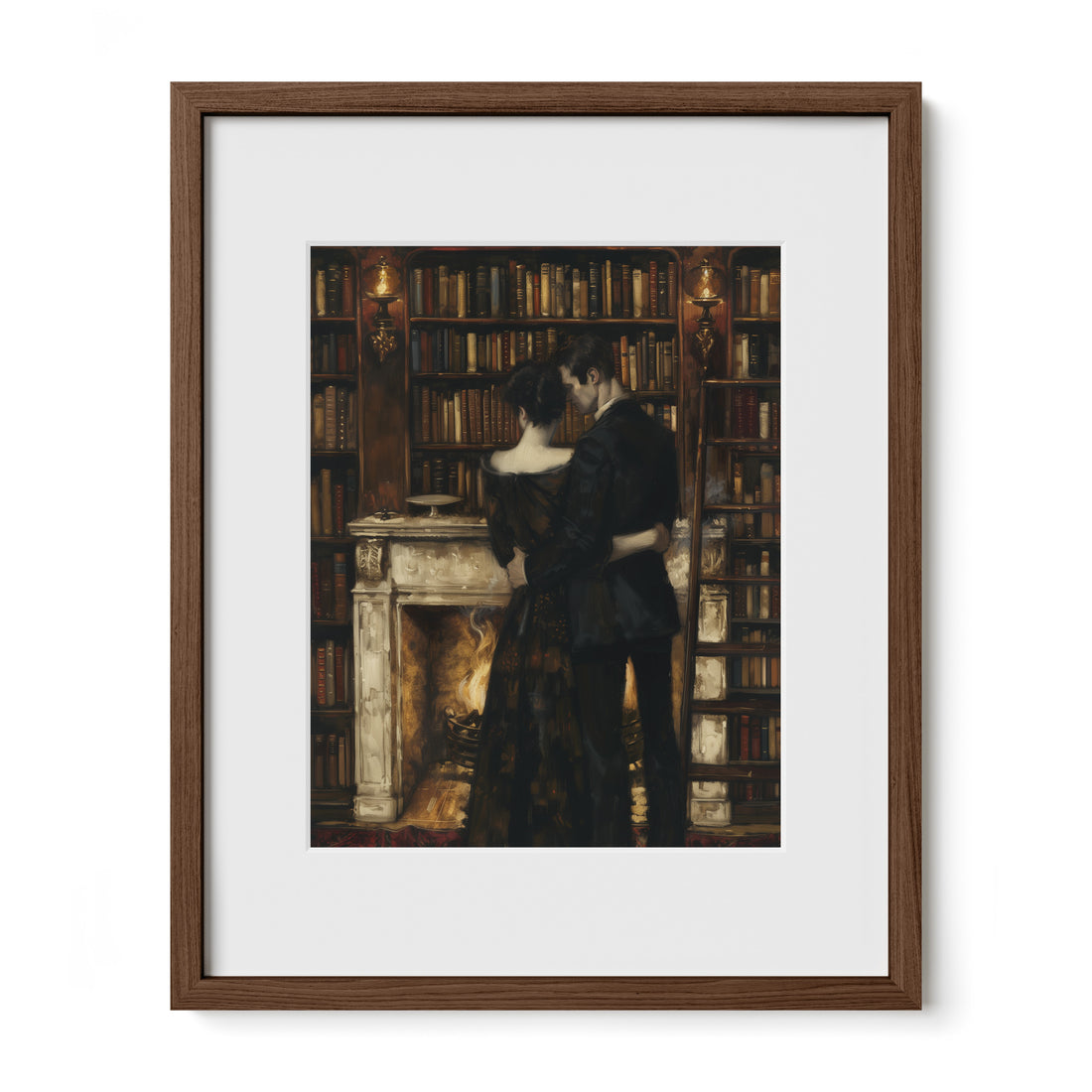 walnut framed literary romance print with mat