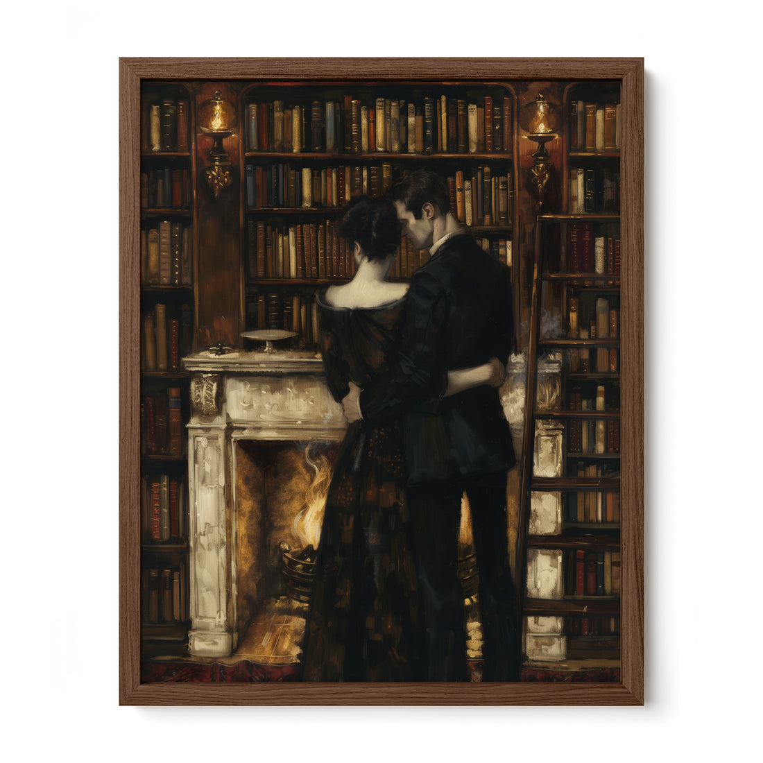 walnut framed gothic romantic library wall art print