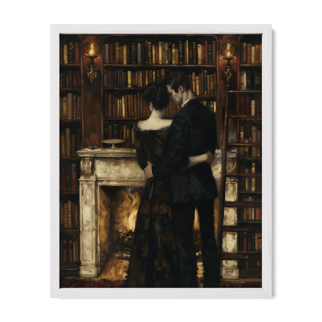 white framed dark academia romantic wall art print