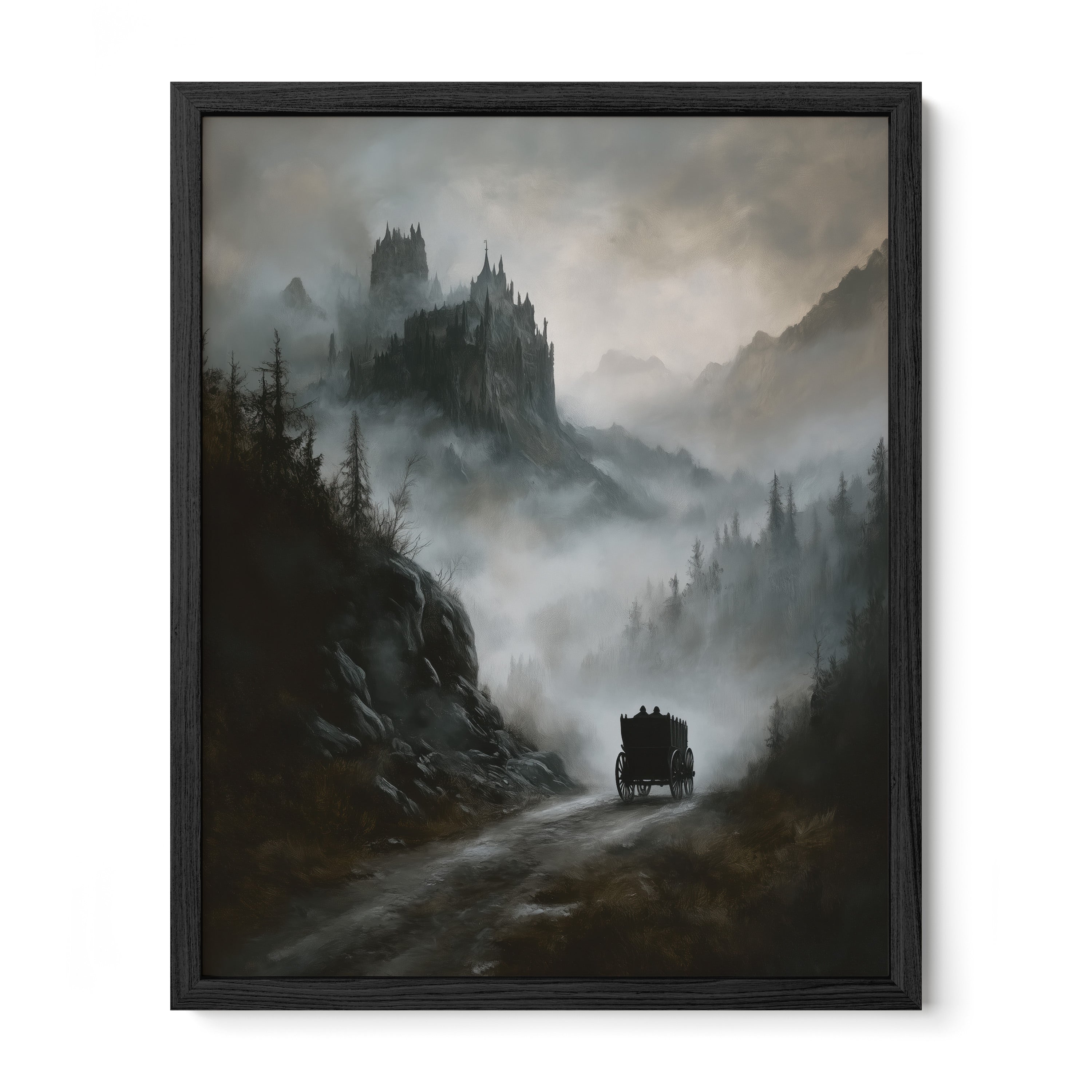black framed gothic castle wall art print