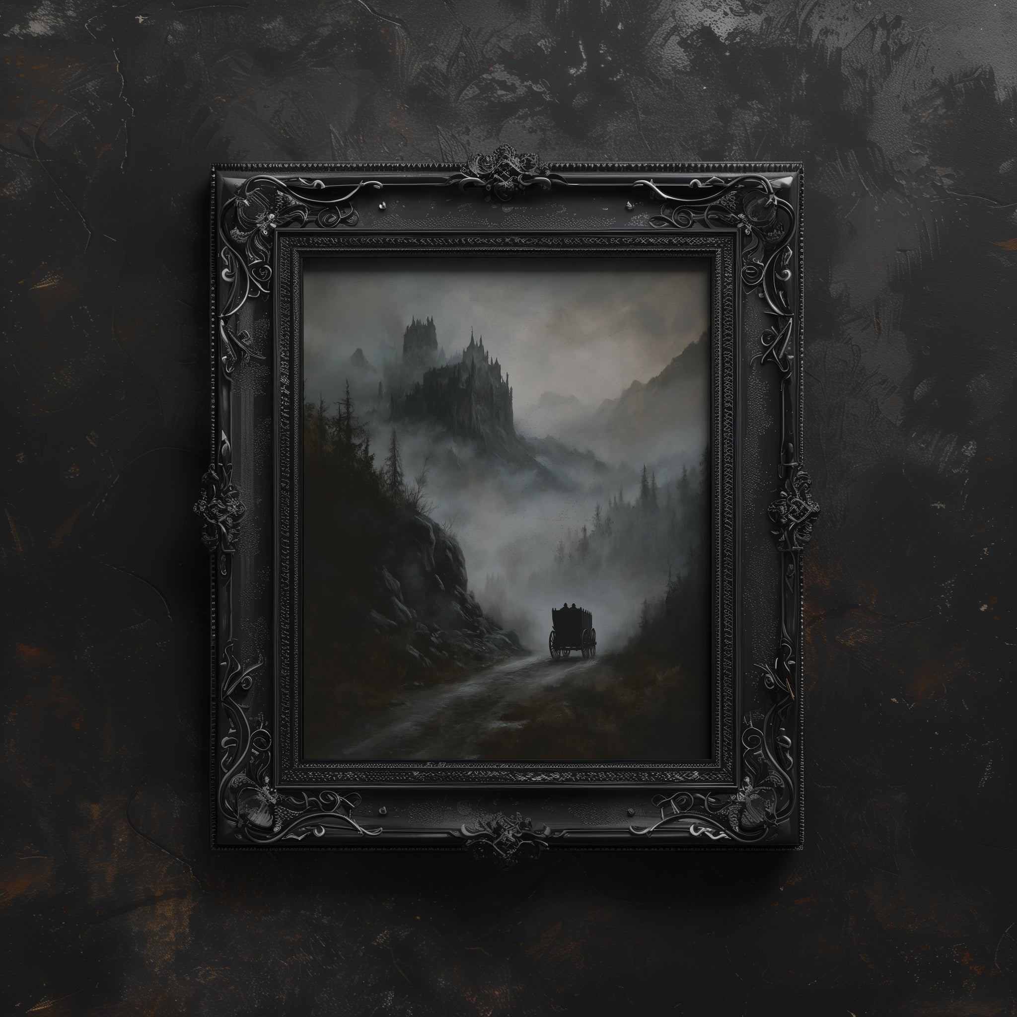 vintage black framed gothic castle wall art print
