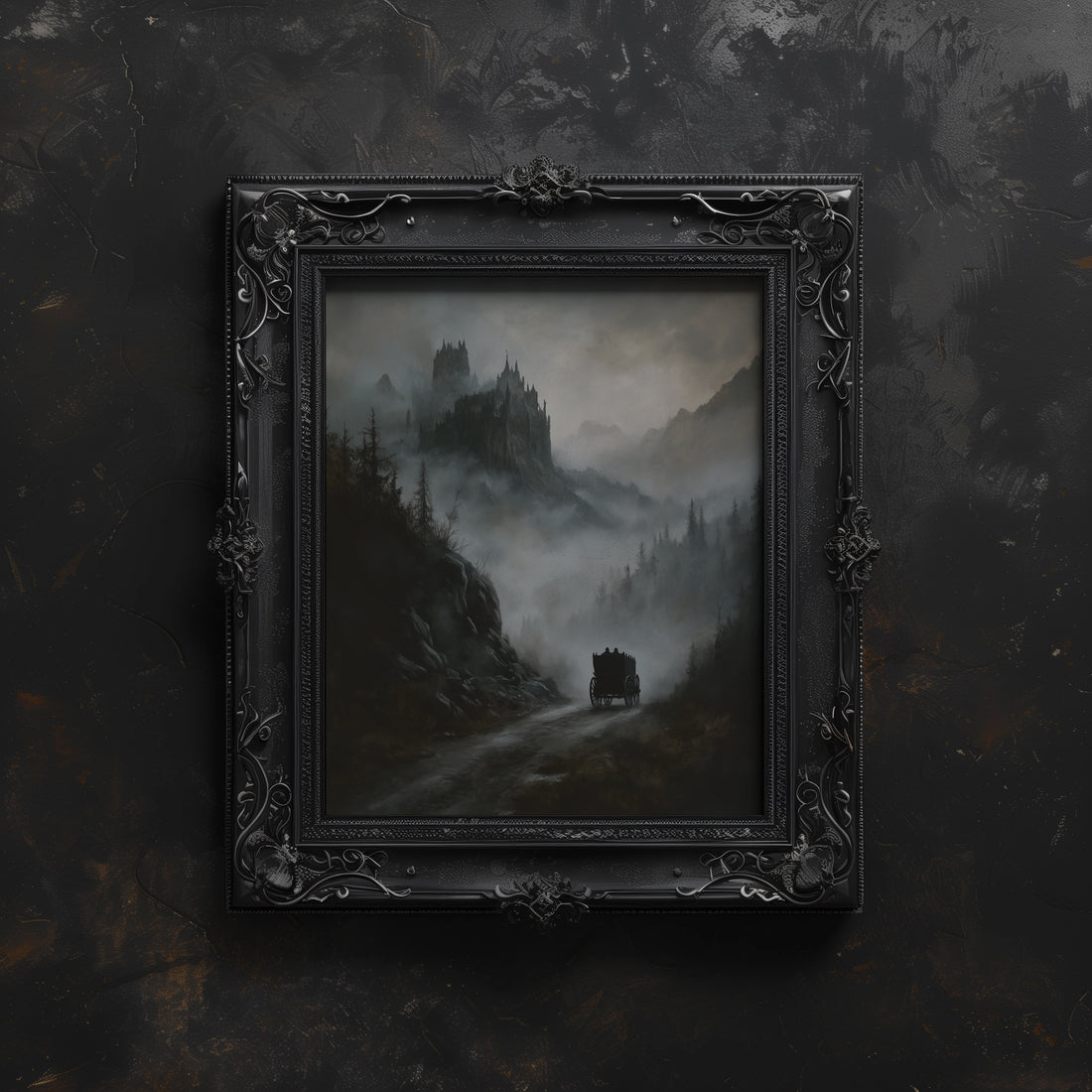 vintage black framed gothic castle wall art print