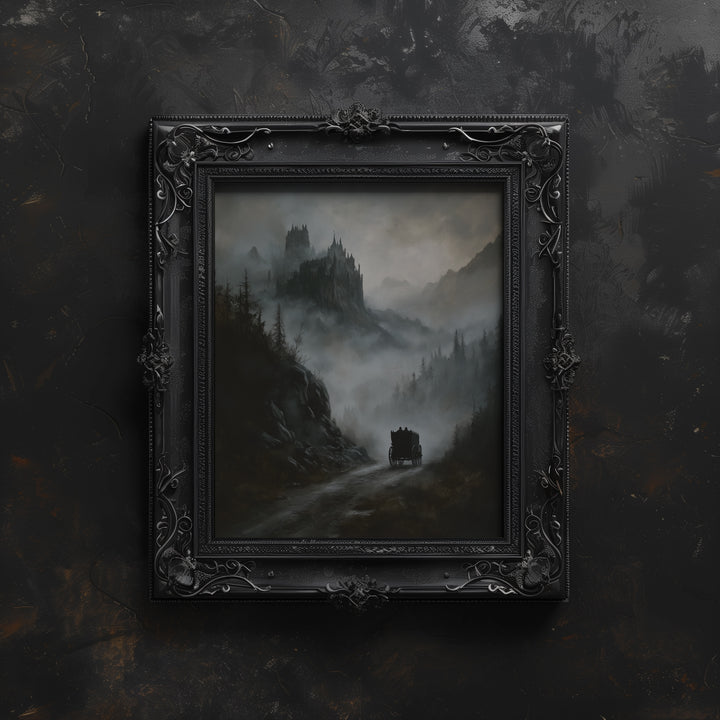 vintage black framed gothic castle wall art print