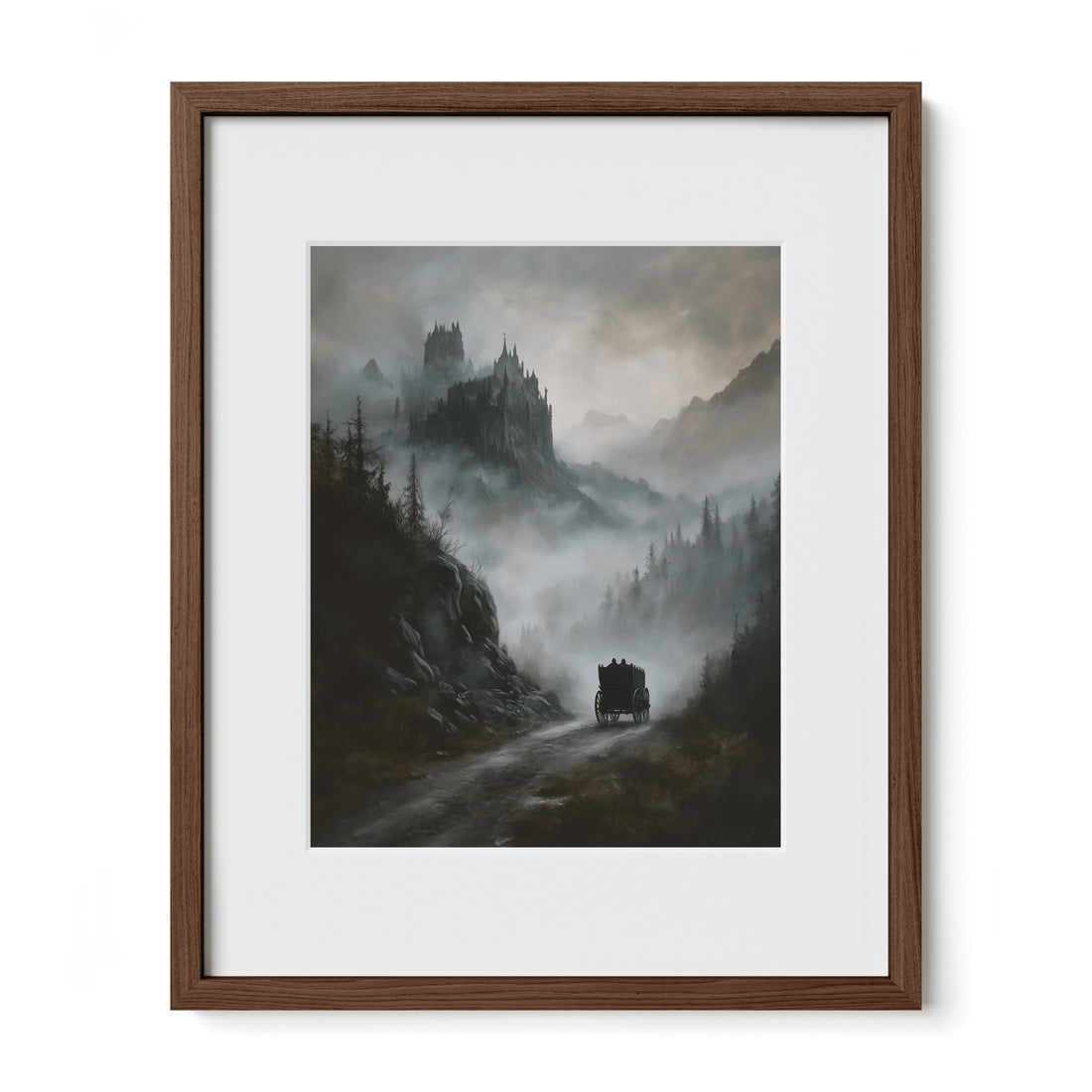 walnut framed vampire castle wall art print with mat