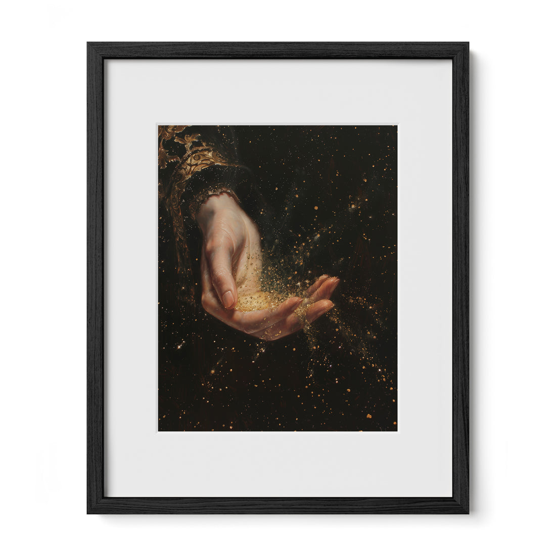 black framed witchy magical hand wall art print with mat