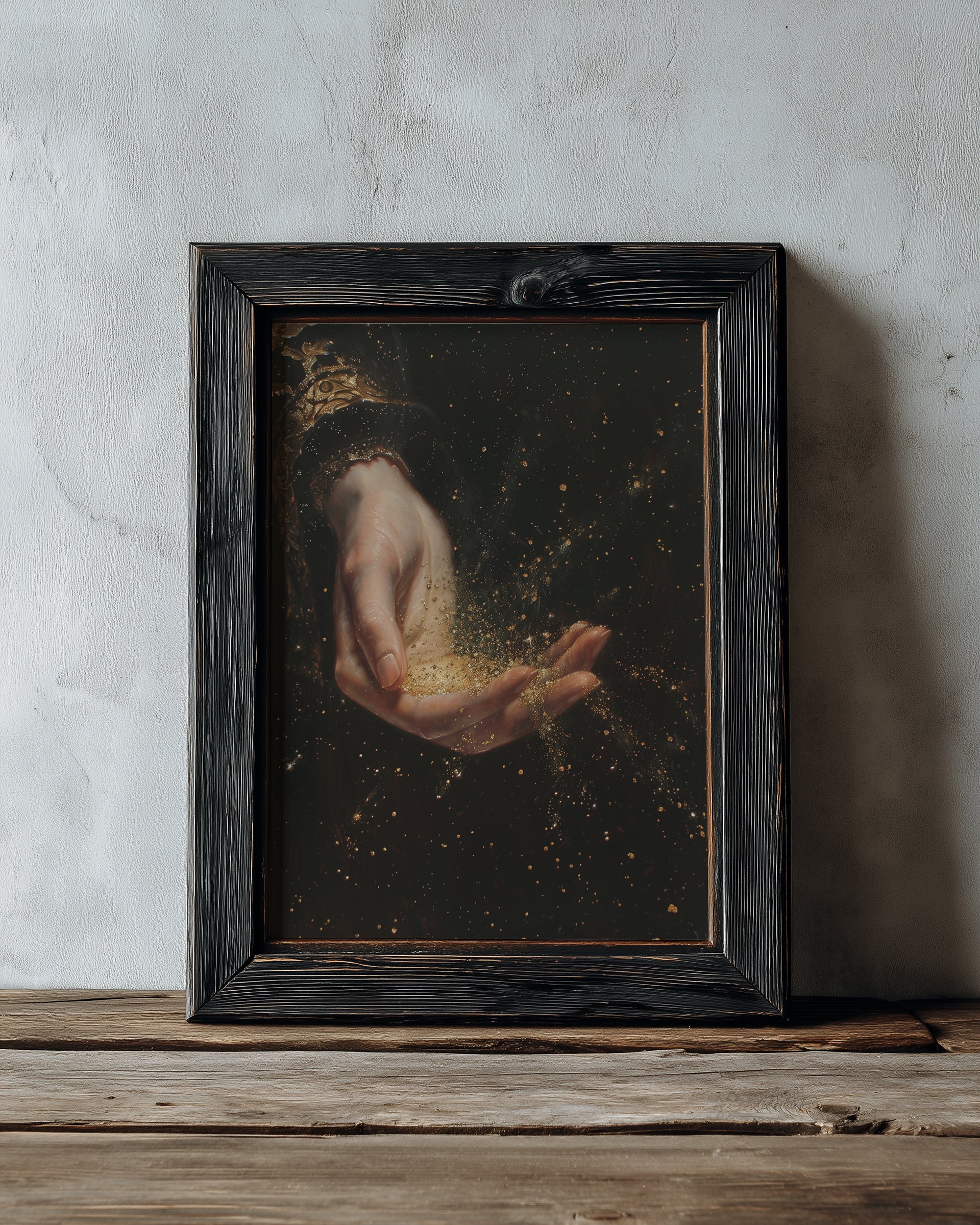 vintage black framed gothic mystical hand wall art print