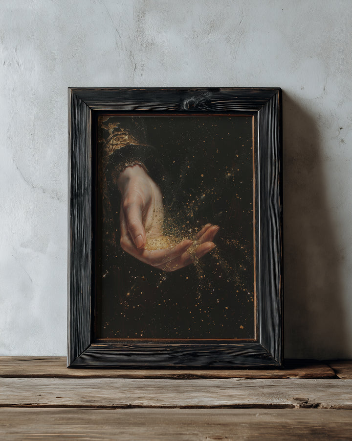 vintage black framed gothic mystical hand wall art print