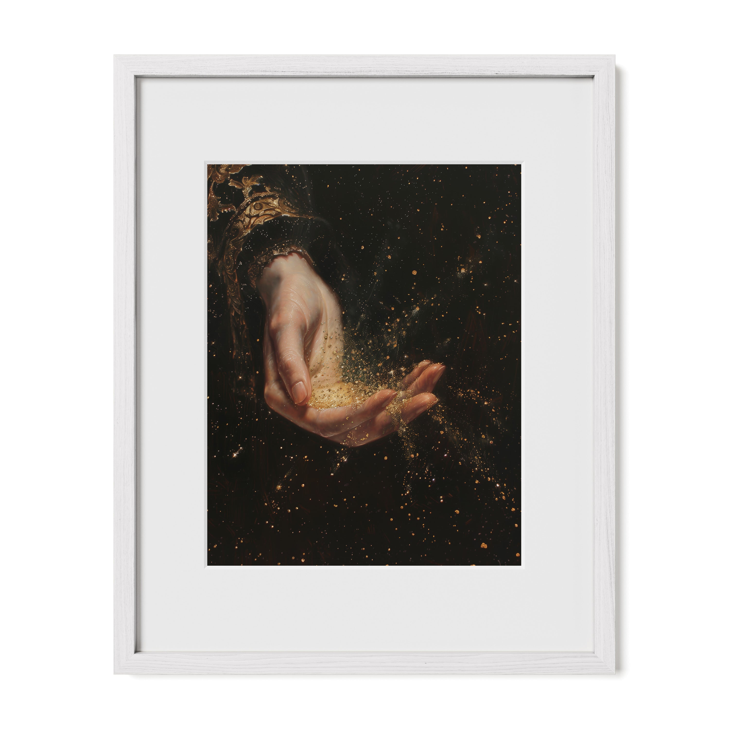 white framed celestial witchy wall art print with mat