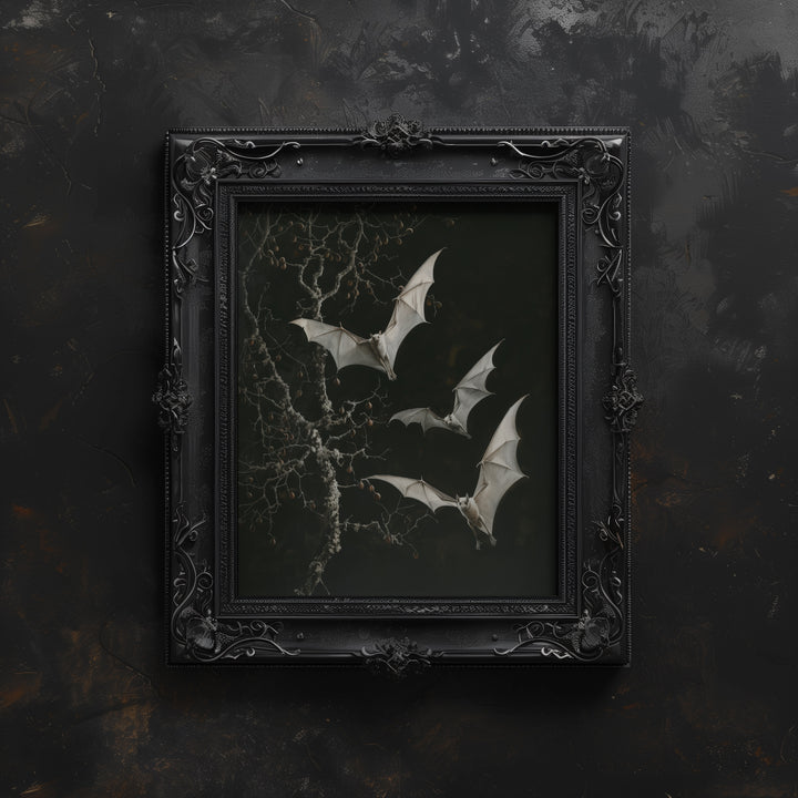 ornate black framed gothic bat wall art print