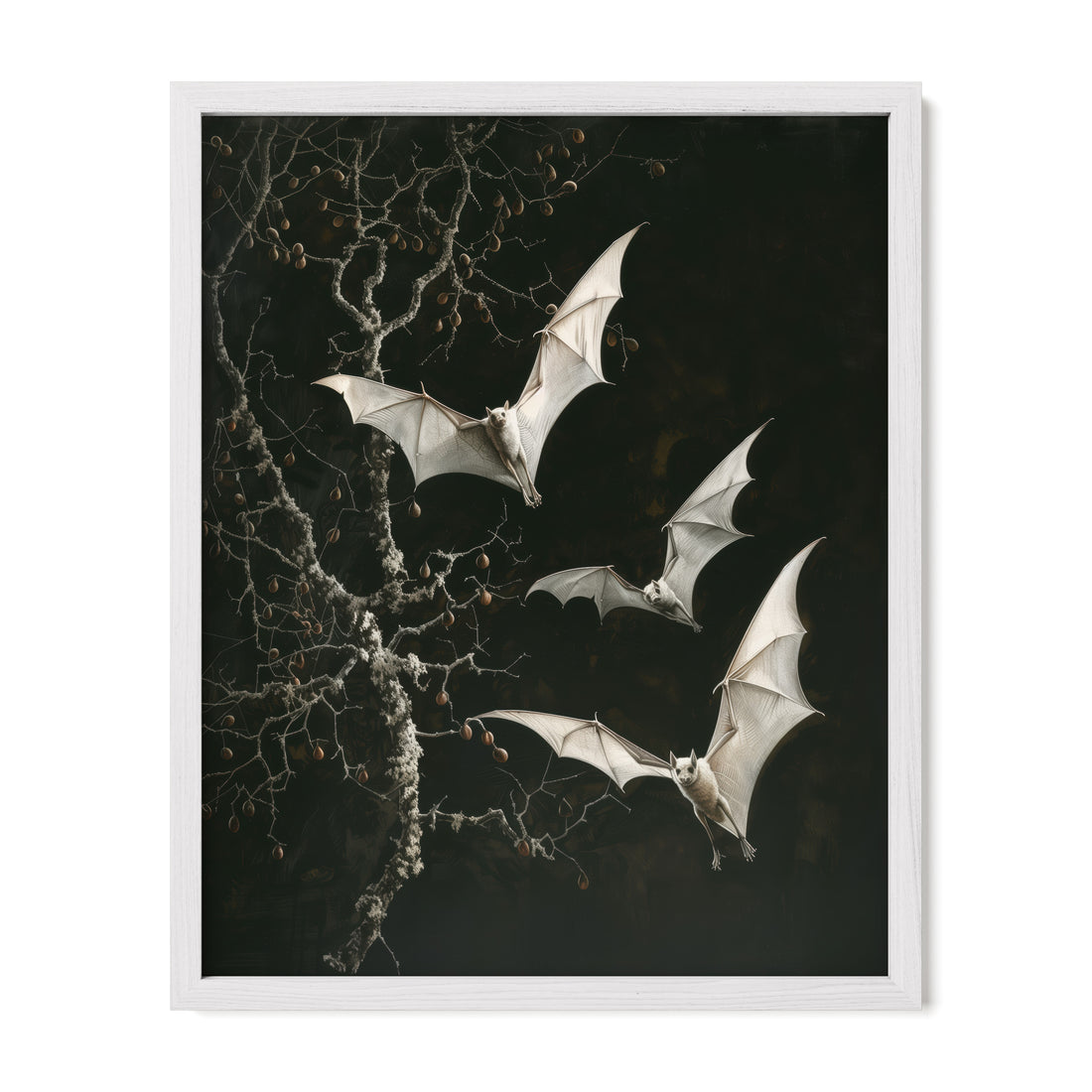 white framed gothic nocturnal bat wall art print