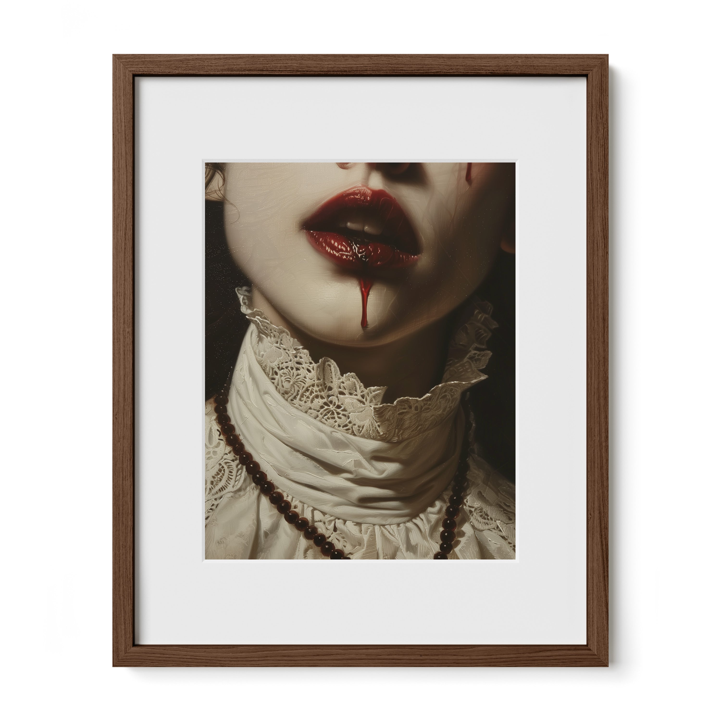 walnut framed dark romantic vampire wall art print with mat