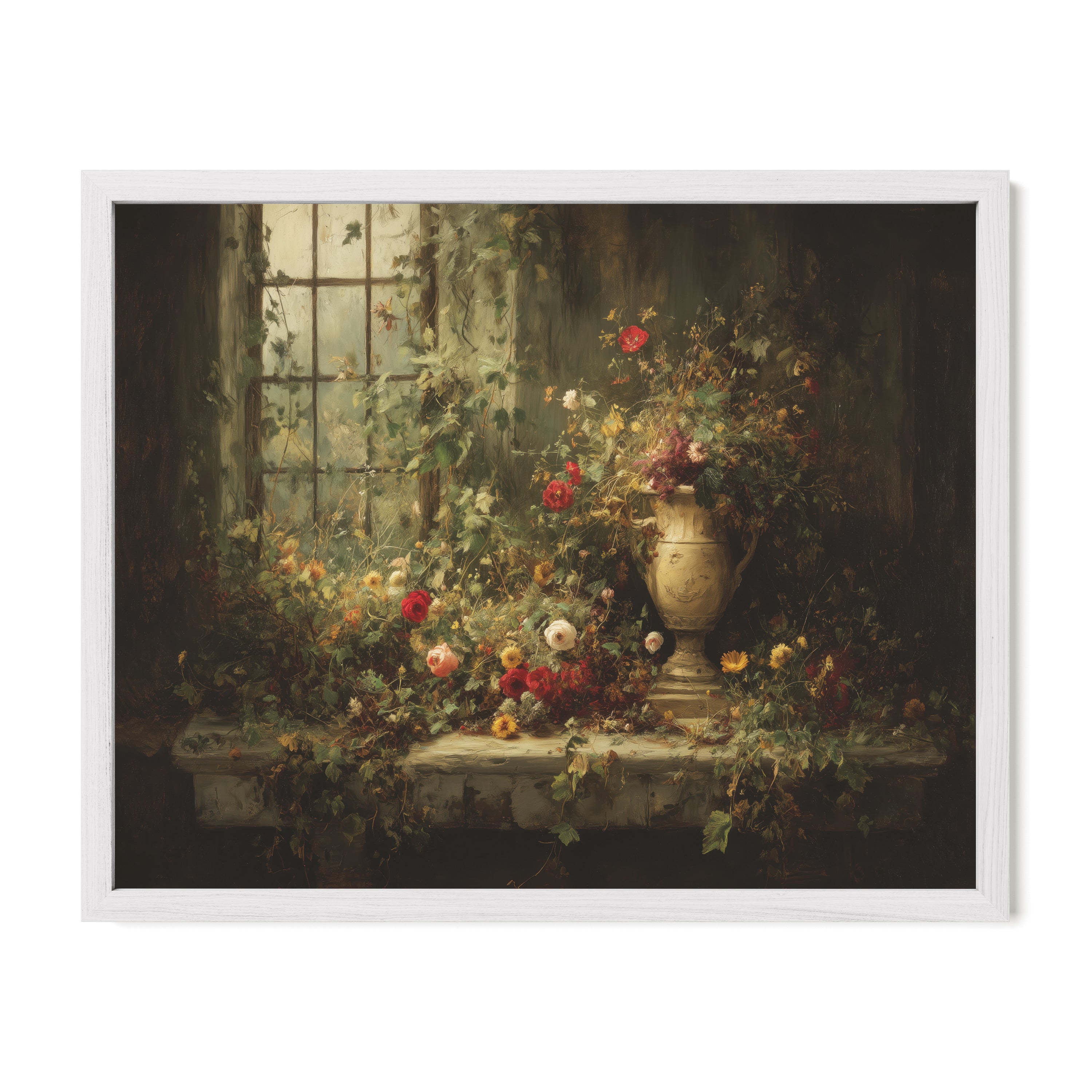 white framed cottagecore botanical wall art print