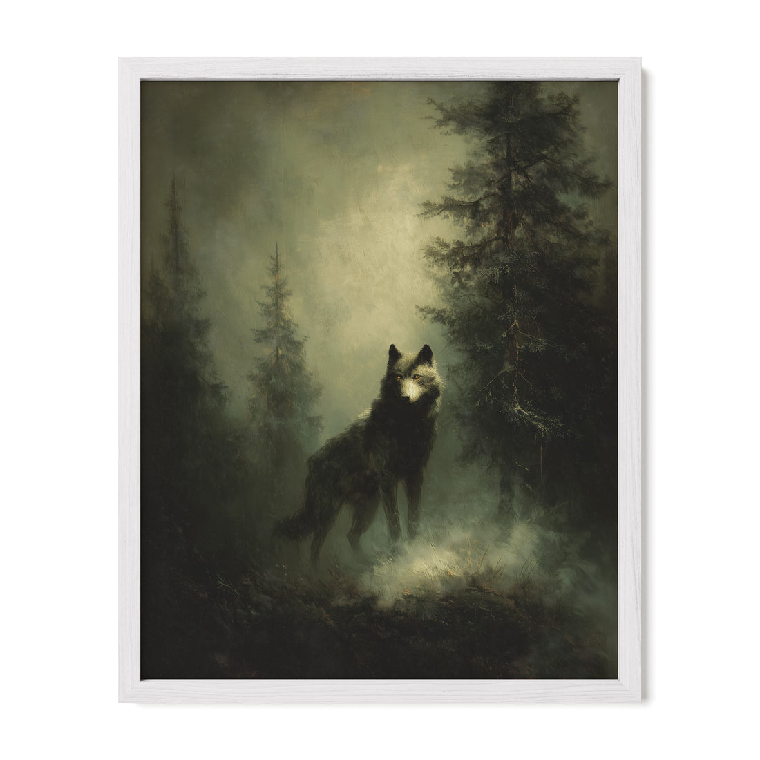 white framed forest wildlife wall art print