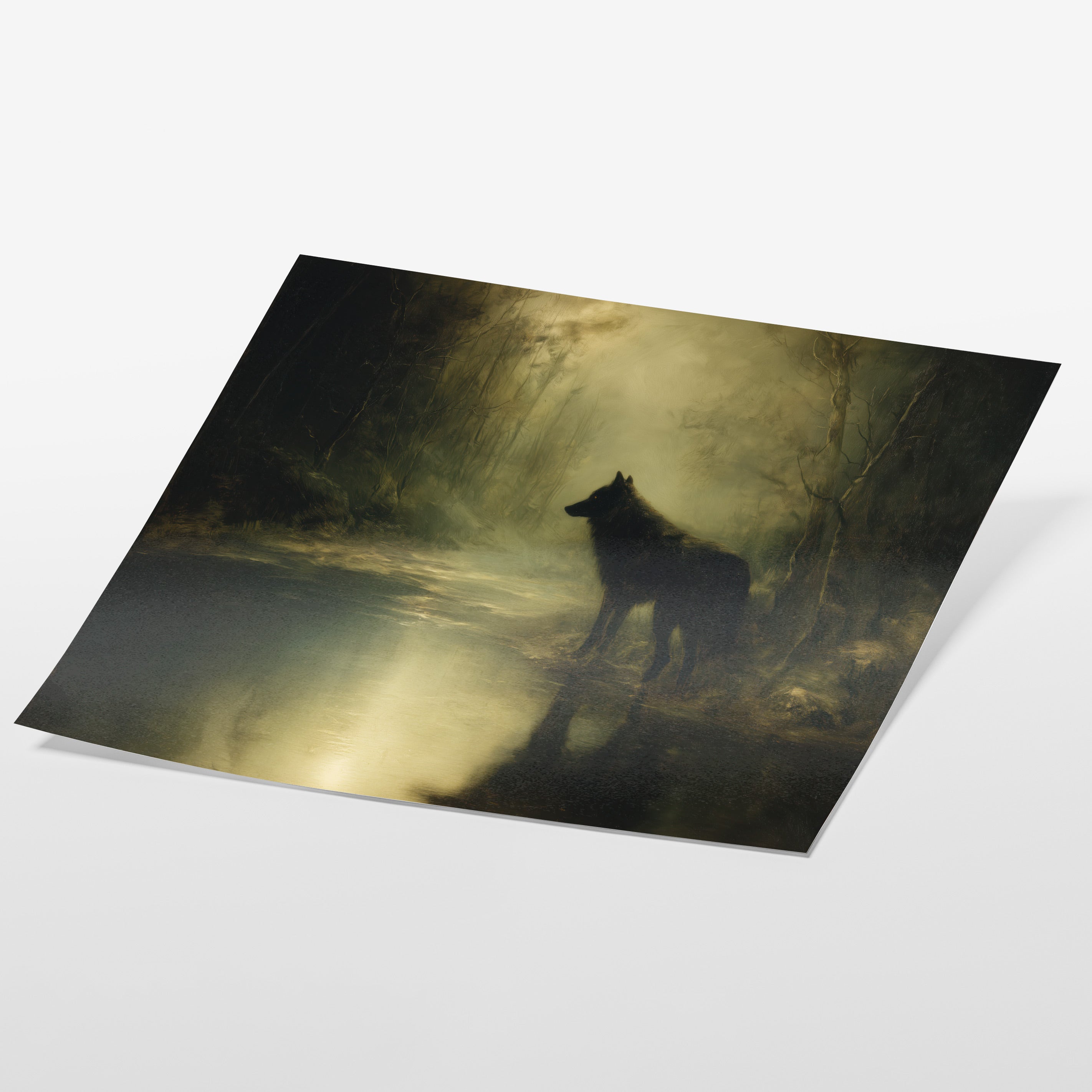 angled view of moody woodland wildlife fine art print