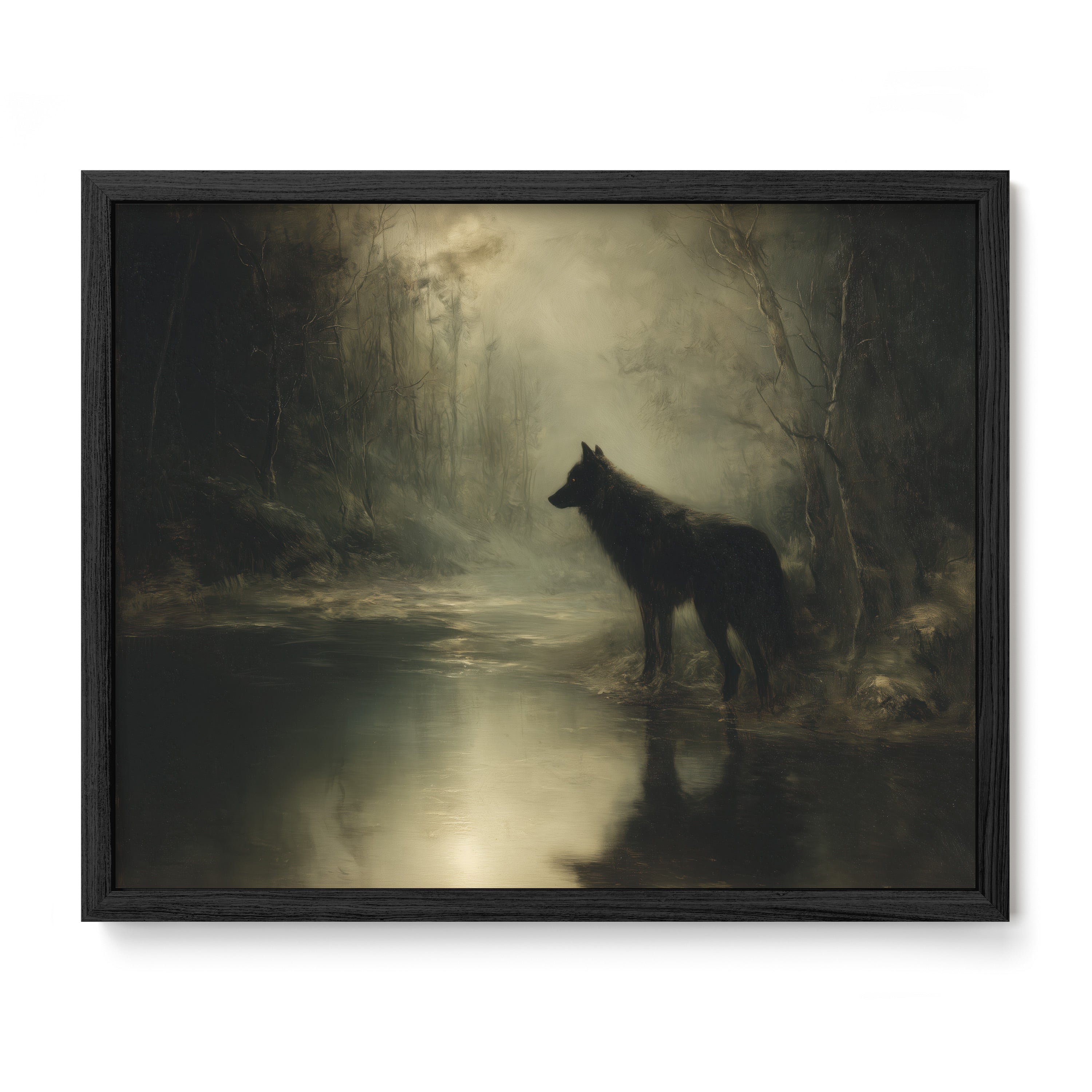 black framed moody woodland wildlife wall art print